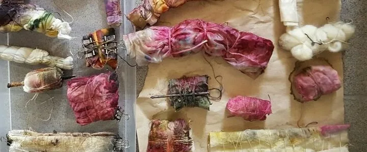 bundle dye: muster und farben durch kontaktfärben mit pflanzen